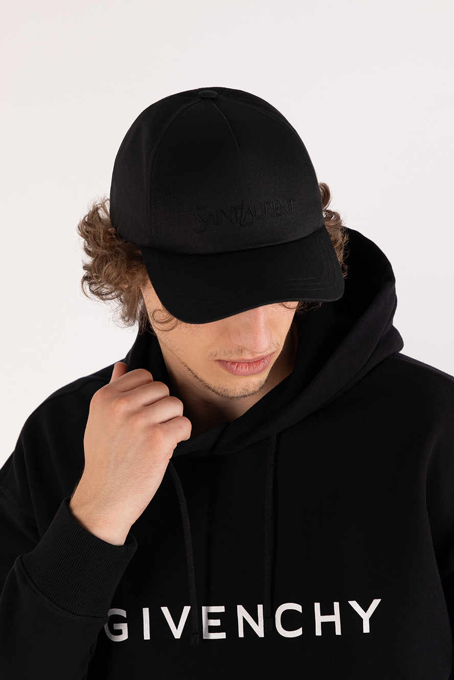 Saint Laurent men's black cap made of cotton and linen 180680