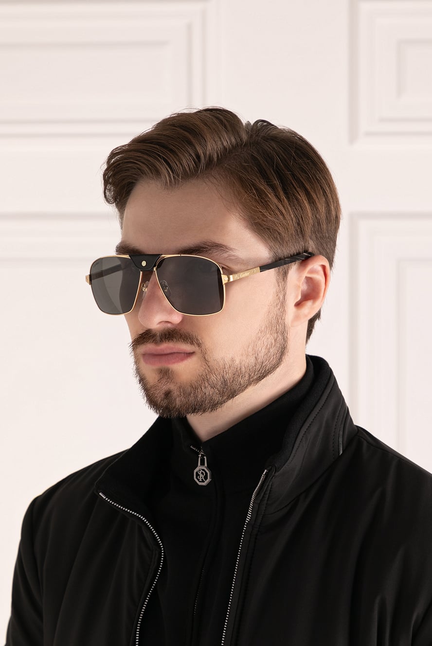 Cartier солнцезащитные мужские очки santos из титана желтые 181235