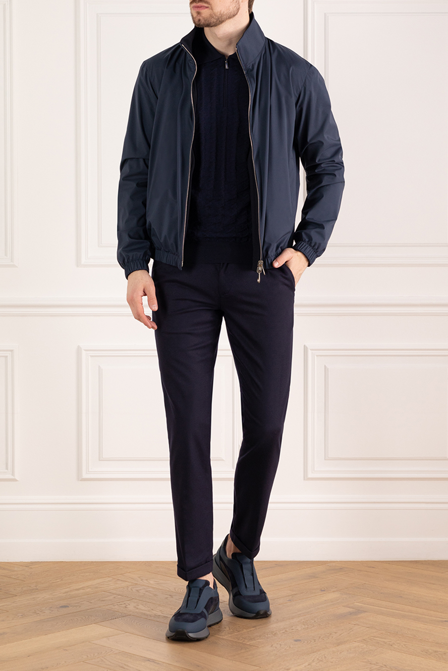 Loro Piana men's blue nylon jacket with stand collar 184916 — Men