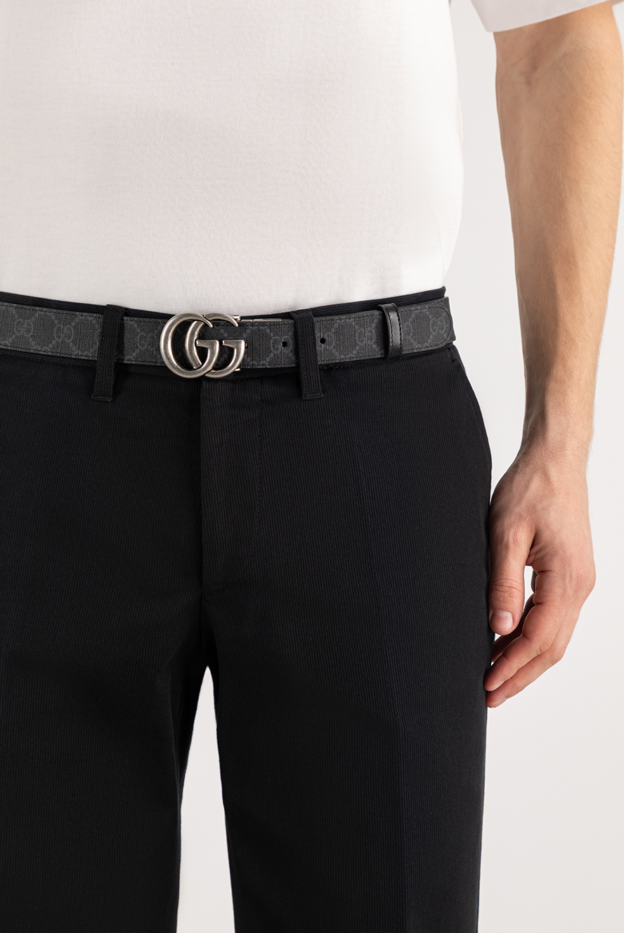 Gucci gg marmont narrow double-sided belt in gray 185217 — Men