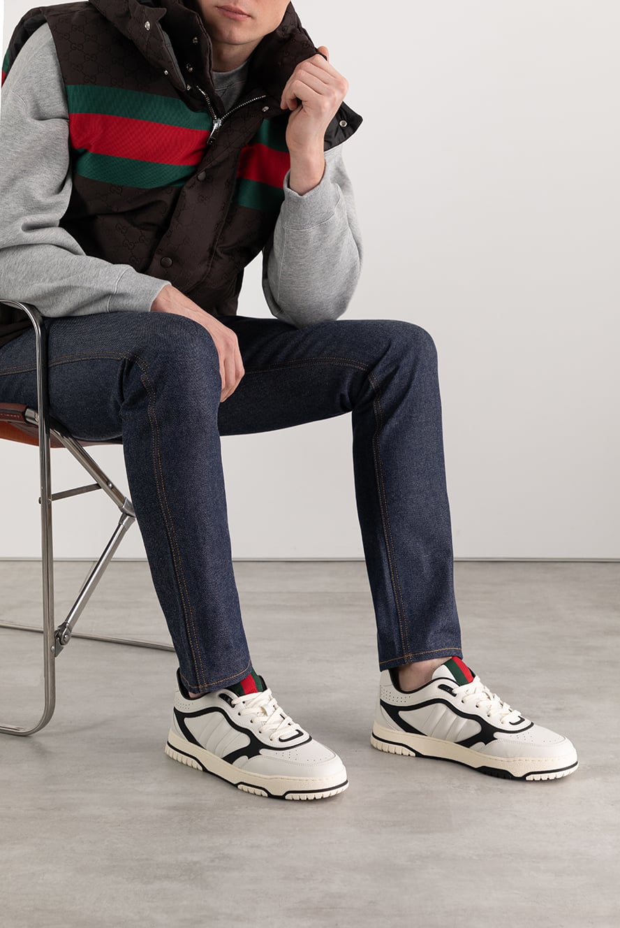 Gucci мужские кроссовки gucci re-web белые кожаные 185552