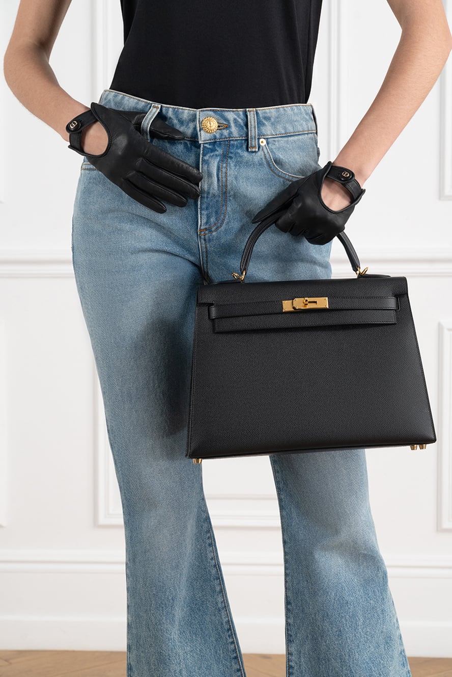 Hermes сумка kelly 32 із чорної шкіри epsom із золотою фурнітурою