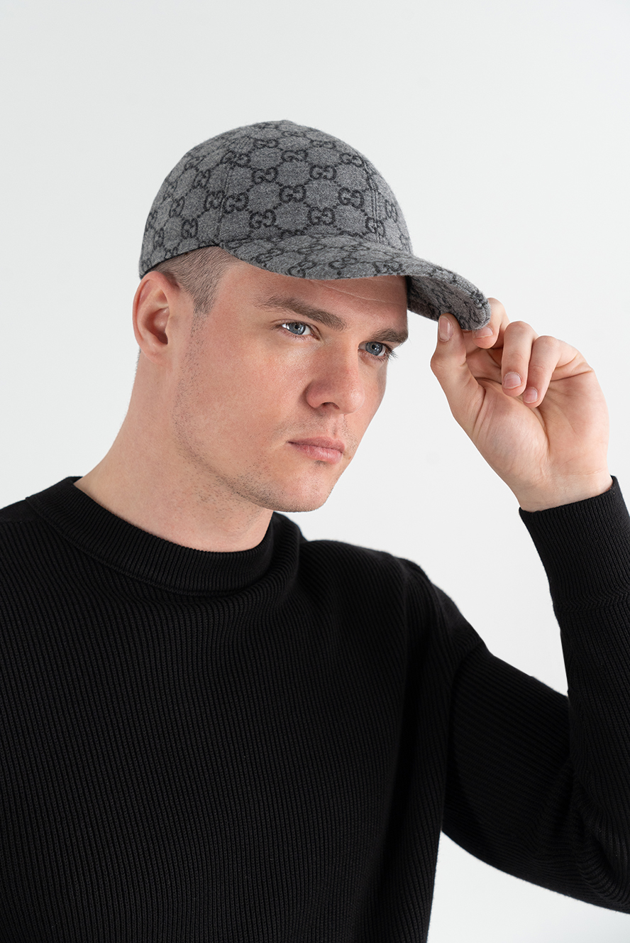 Gucci men's gray flannel baseball cap with wool lining 186752