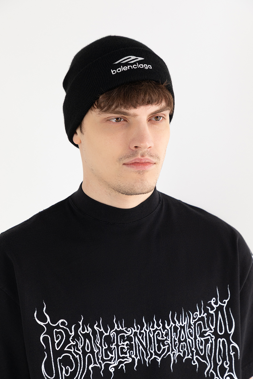 Balenciaga warm men's hat black with logo 187144 — Men a cap