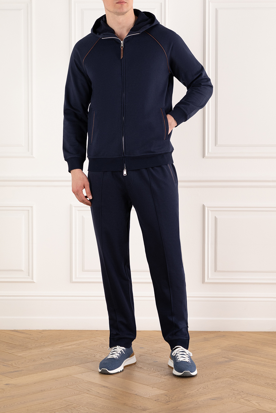 Brunello Cucinelli cotton tracksuit, dark blue with hood 187985