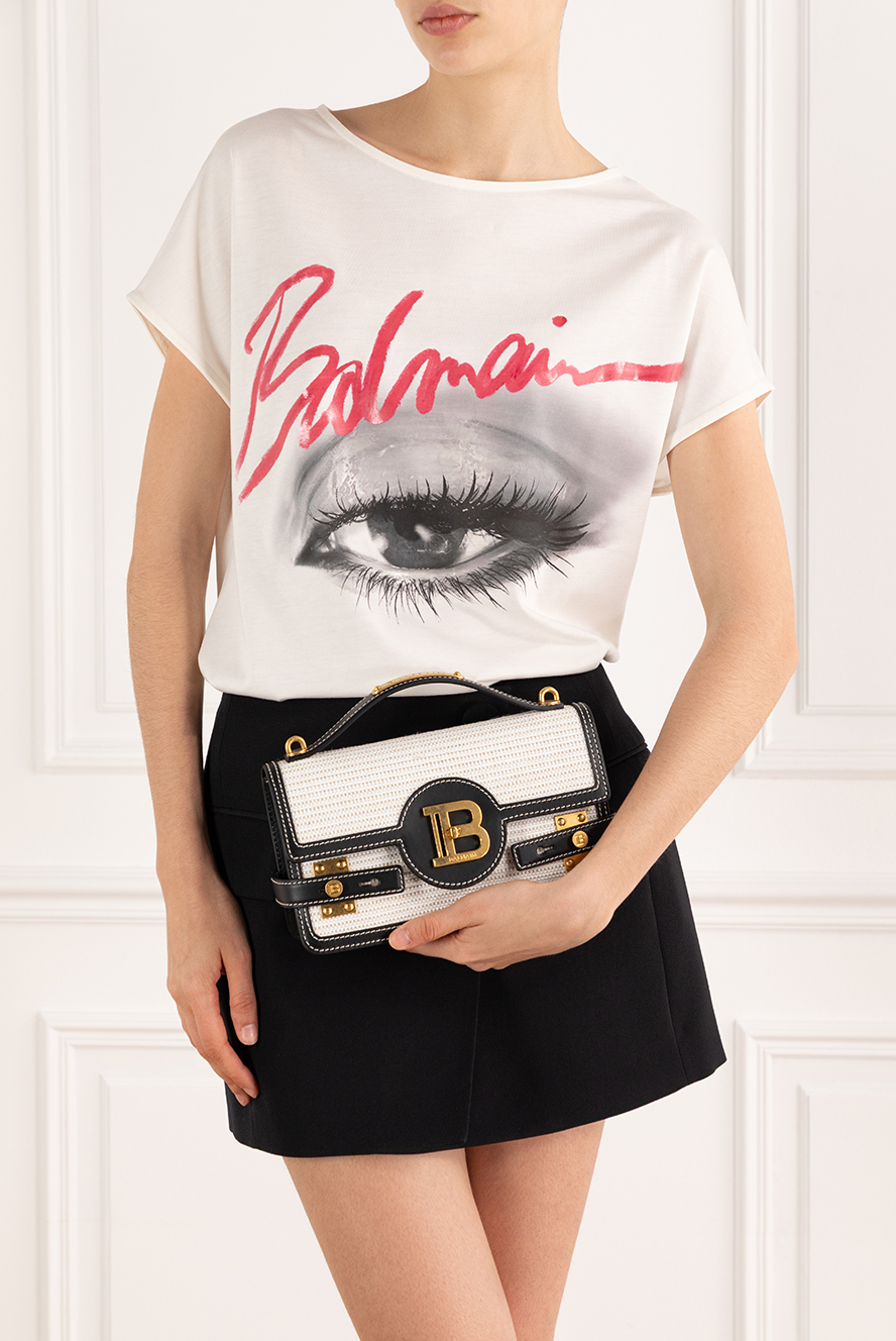 Balmain сумка b-buzz shoulder 24 із плетеної рафії та шкіри біла