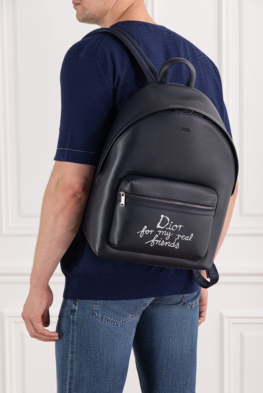 Dior rider 2.0 men's zippered backpack black genuine leather