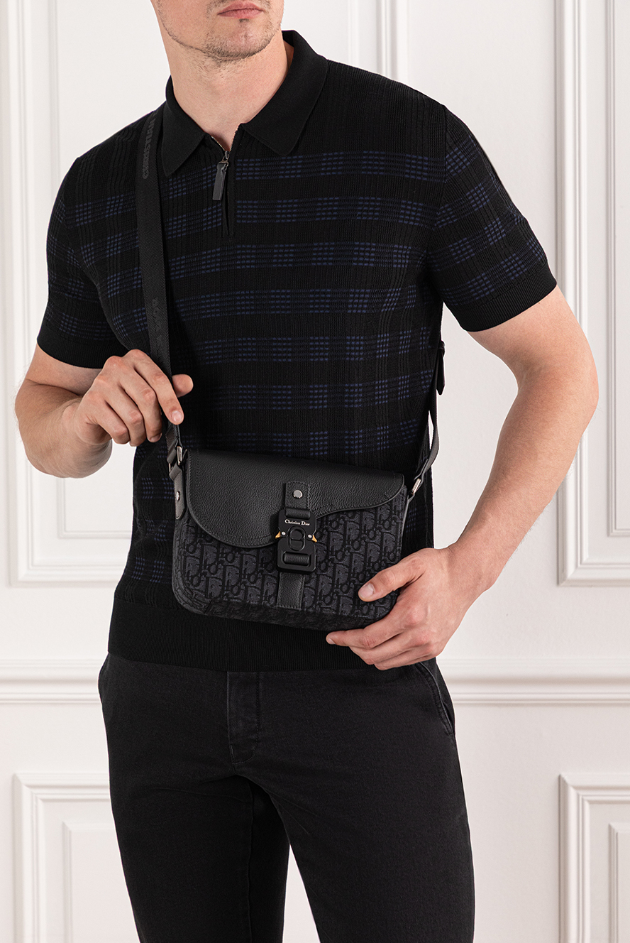 Dior saddle jacquard flap messenger bag black mens 190091 — Men