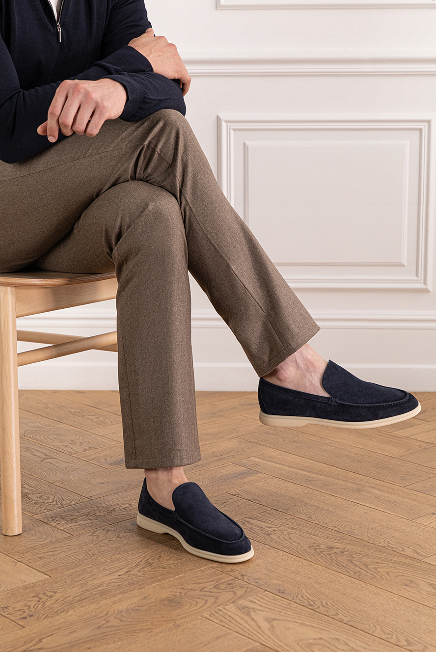 Loro Piana summer suede loafers, handcrafted in blue 190486 — Men