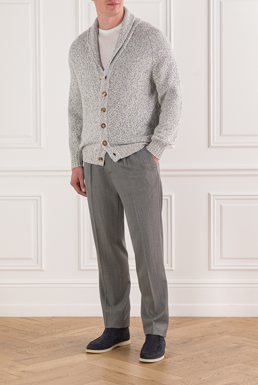 BRUNELLO CUCNELLI グレーニットカーディガン　M Brunello Cucinelli кардиган из кашемира с шалевым воротником и
