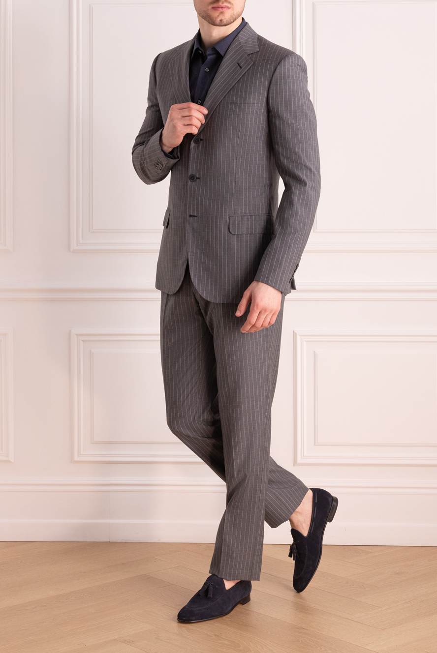 Brioni light grey men's suit with thin white stripes made of wool