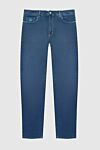 Zilli Men's blue cotton jeans with turquoise stitching - logo, worn effect. 98% cotton, 2% elastane. Closure: button, zipper. Three side pockets, two back pockets. Country of manufacture: Italy. Care: specialized cleaning - photo 1