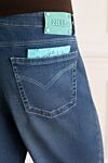 Zilli Men's blue cotton jeans with turquoise stitching - logo, worn effect. 98% cotton, 2% elastane. Closure: button, zipper. Three side pockets, two back pockets. Country of manufacture: Italy. Care: specialized cleaning - photo 5