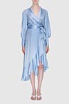 Women's blue silk midi dress with long sleeves and a belt Zimmermann - V-neckline, waist belt, asymmetrical skirt. silk. laces. Country of manufacture: Italy. Care: specialized cleaning - photo 2