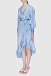 Zimmermann Women's blue silk midi dress with long sleeves and a belt - V-neckline, waist belt, asymmetrical skirt. silk. laces. Country of manufacture: Italy. Care: specialized cleaning - photo 3