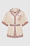 Zimmermann Women's silk beige shirt with a belt and floral print - floral print, short sleeves, belt. silk. Country of manufacture: Italy. Care: specialized cleaning - photo 1