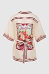 Zimmermann Women's silk beige shirt with a belt and floral print - floral print, short sleeves, belt. silk. Country of manufacture: Italy. Care: specialized cleaning - photo 7