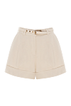 Zimmermann Beige linen shorts for women - tucks, cuffs. belt. 100% linen. Closure: button, zipper. two side pockets, one back pocket. Country of manufacture: Italy. Care: specialized cleaning - photo 1