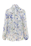 Zimmermann Blue blouse for women made of viscose - floral print, bow, pleating. 100% viscose. Closure: buttons. Country of manufacture: Italy. Care: specialized cleaning - photo 1