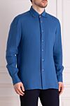 Kiton Men's blue linen shirt - Decor: brand logo. Composition: 100% linen. Clasp: buttons . Pockets: one chest pocket. Country of manufacture: Italy. Care: specialized cleaning - photo 3