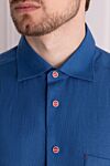 Kiton Men's blue linen shirt - Decor: brand logo. Composition: 100% linen. Clasp: buttons . Pockets: one chest pocket. Country of manufacture: Italy. Care: specialized cleaning - photo 5