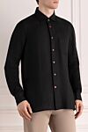 Kiton Men's black linen shirt - Composition: 100% linen. Clasp: buttons. Country of manufacture: Italy. Care: specialized cleaning - photo 3