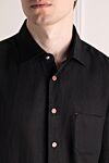 Kiton Men's black linen shirt - Composition: 100% linen. Clasp: buttons. Country of manufacture: Italy. Care: specialized cleaning - photo 5