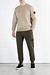 Men's brand beige cotton sweatshirt with logo Stone Island - brand logo. 100% cotton. Country of manufacture: Italy. Care: specialized cleaning - photo 2