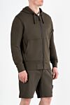 Stone Island Зелена спортивна чоловіча кофта з логотипом - Декор логотип бренду на рукаві. капюшон. 100% бавовна. Застібка блискавка. Камани: дві бічні кишені. Країна виробник: Італія. Догляд: спеціалізоване чищення - фото 3