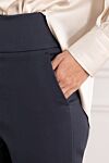 Peserico Thick cotton and viscose trousers blue women's with wide belt - 60% cotton, 36% viscose, 4% elastane. two side, two back pockets. Country of manufacture: Italy. Care: specialized cleaning - photo 5