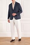 Синий мужской пиджак из смеси шерсти хлопка и льна Sartoria Latorre - 65% шерсть, 27% хлопок, 8% лен. пуговицы. 2 боковых кармана, один нагрудный. Страна производитель: Италия. Уход: специализированная чистка - фото 2