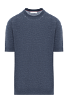 Brunello Cucinelli Blue melange men's T-shirt without a pattern made of linen and cotton - 77% linen, 23% cotton. Country of manufacture: Italy. Care: specialized cleaning - photo 1