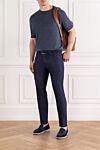Blue melange men's T-shirt without a pattern made of linen and cotton Brunello Cucinelli - 77% linen, 23% cotton. Country of manufacture: Italy. Care: specialized cleaning - photo 2