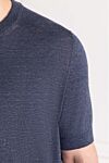 Brunello Cucinelli Blue melange men's T-shirt without a pattern made of linen and cotton - 77% linen, 23% cotton. Country of manufacture: Italy. Care: specialized cleaning - photo 5