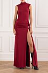 Evening maxi dress with draping and high slit in burgundy shade Khela - drapery. 90% polyester, 10% elastane. Country of manufacture: Italy. Care: specialized cleaning - photo 2