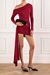 Asymmetrical one shoulder dress with draping and elongated insert burgundy Khela - drapery. 90% polyester, 10% elastane. Country of manufacture: Italy. Care: specialized cleaning - photo 2