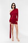 Asymmetrical one shoulder dress with draping and elongated insert burgundy Khela - drapery. 90% polyester, 10% elastane. Country of manufacture: Italy. Care: specialized cleaning - photo 8