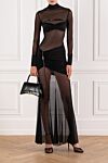 Long sleeve maxi dress with bustier bodice under translucent mesh Khela - drapery. 90% polyester, 10% elastane. Fastener: zipper. Country of manufacture: Italy. Care: specialized cleaning - photo 2