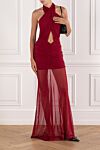Forbidden Mesh Maxi Dress in Burgundy Khela - Decoration: gathers at front and back. 90% polyester, 10% elastane. zip at back and non-slip silicone lining. Country of manufacture: Italy. Care: specialized cleaning - photo 2