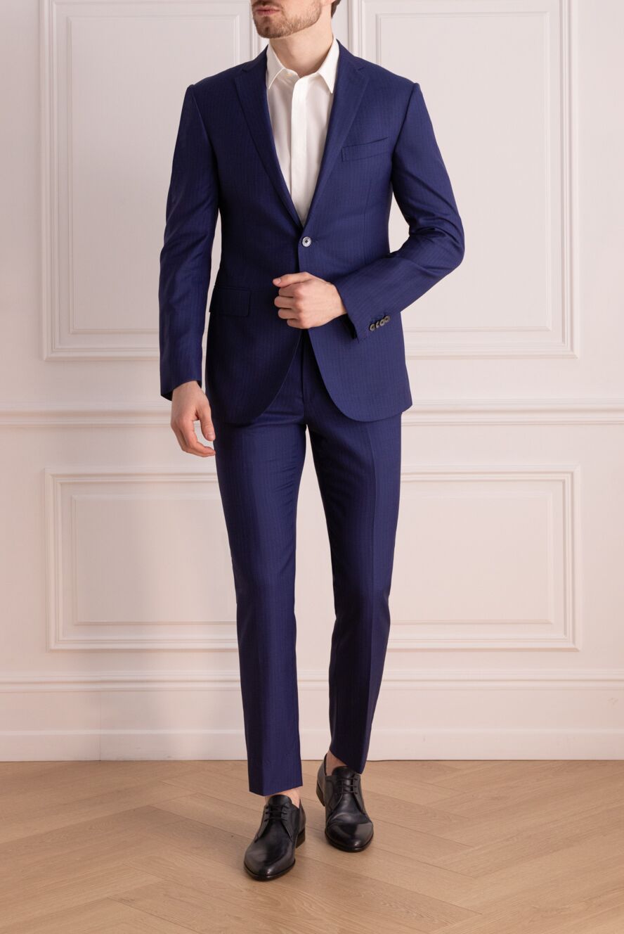 Corneliani single-breasted men's suit wool and silk in blue