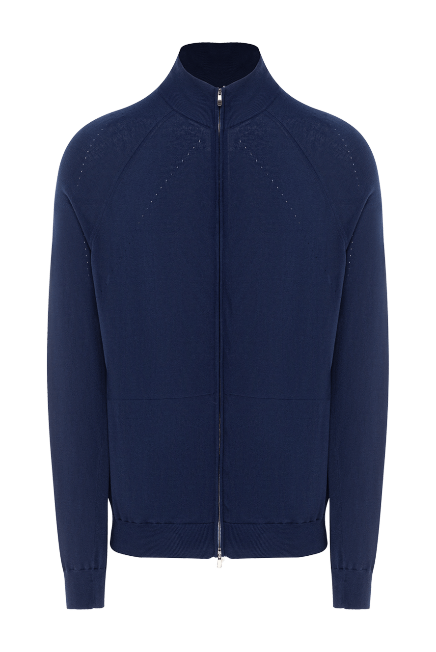 Malo Mens dark blue cotton cardigan with raglan sleeves - 100% cotton. Closure: Zipper. Country of manufacture: Italy. Care: specialized cleaning - photo 1
