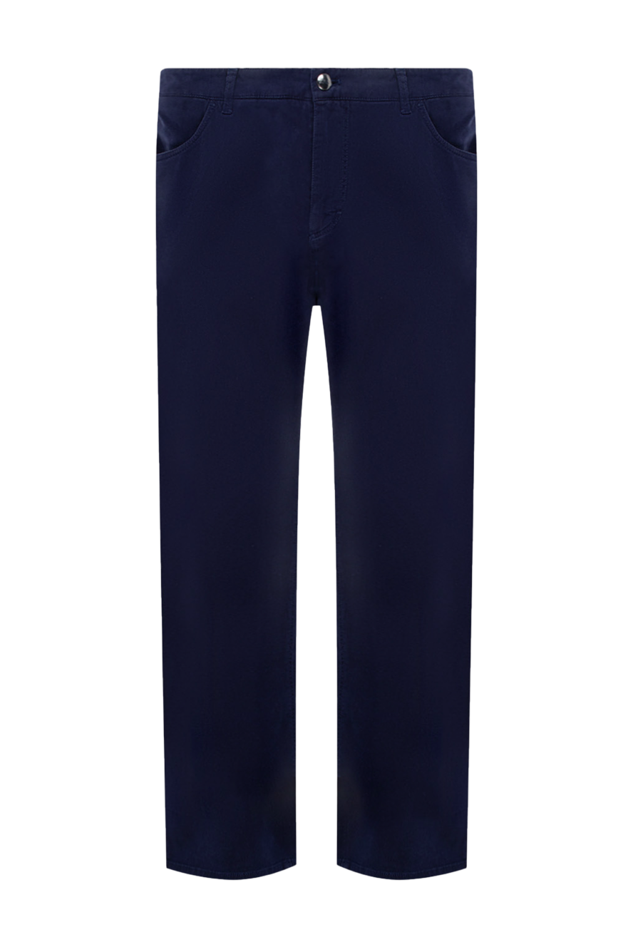 Zilli Blue cotton trousers for men - embroidery on pocket. 98% cotton, 2% elastane. Closure: button, zipper. two side, two back pockets. Country of manufacture: Italy. Care: specialized cleaning - photo 1