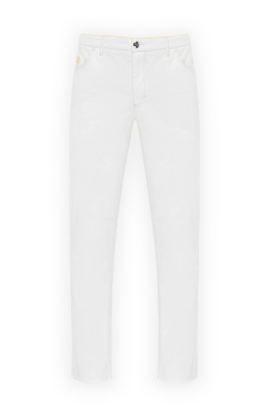 Zilli White cotton trousers for men - embroidery on pocket. 98% cotton 2% elastane. Closure: button, zipper. two side, two back pockets. Country of manufacture: Italy. Care: specialized cleaning - photo 1