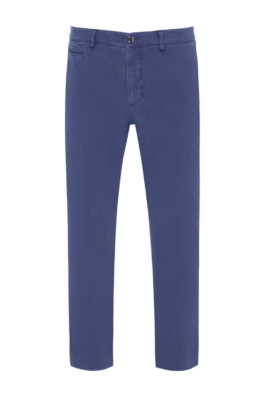 Zilli Men's blue cotton and cashmere trousers - 95% cotton, 3% cashmere, 2% elastane. Closure: button, zipper. two side, two back pockets. Country of manufacture: Italy. Care: specialized cleaning - photo 1