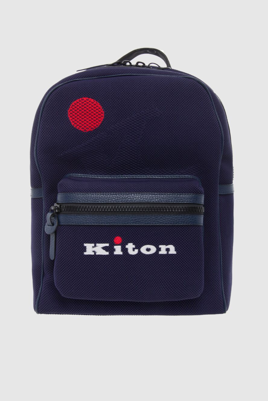 Kiton Cotton and elastane backpack blue for men - Decor: logo. Composition: 90% cotton, 10% elastane. Pockets: front pocket. Fastener: zipper. Country of manufacture: Italy. Care: specialized cleaning - photo 1