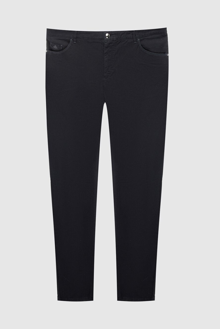 Zilli Men's black cotton jeans with leather inserts - logo. 95% cotton, 3% cashmere, 2% elastane. Closure: button, zipper. Three side pockets, two back pockets. Country of manufacture: Italy. Care: specialized cleaning - photo 1