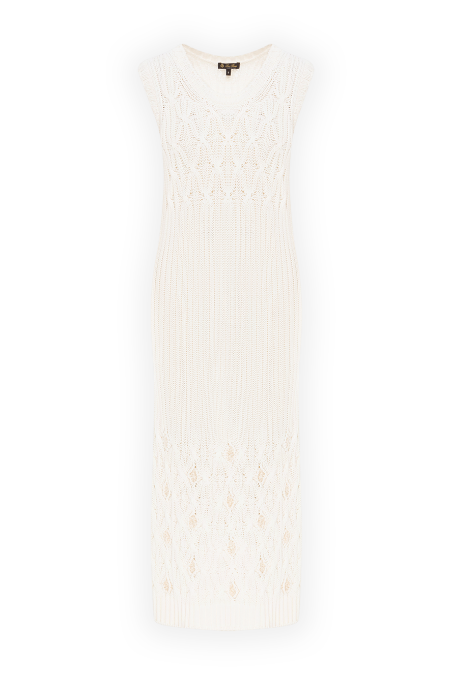 Loro Piana Sleeveless cotton midi dress with openwork knit and side slit - sleeveless. 50% cotton, 50% silk. Country of manufacture: Italy. Care: specialized cleaning - photo 1