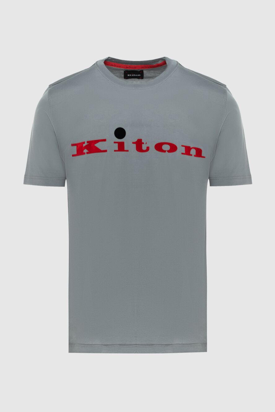 Kiton Gray cotton T-shirt for men - Decor: embroidery logo. Composition: 100% cotton. Country of manufacture: Italy. Care: specialized cleaning - photo 1