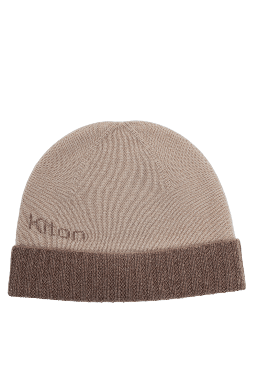 Kiton Men's beige cashmere hat - Decor: logo. Composition: 100% cashmere. Country of manufacture: Italy. Care: specialized cleaning - photo 1