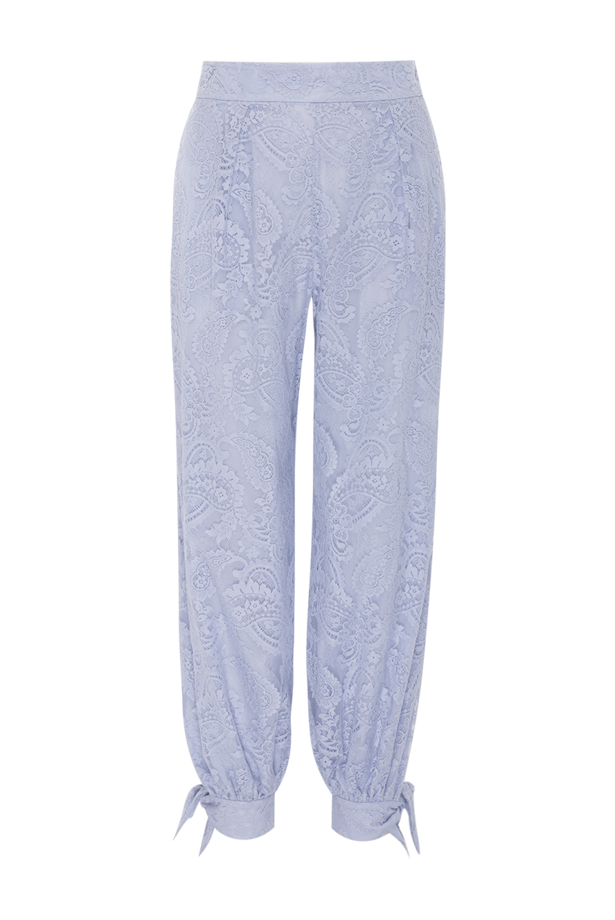 Zimmermann Women's blue pants made of cotton and nylon - lace pattern, tucks. 57% cotton, 43% nylon. two side pockets. Closure: elastic. Country of manufacture: Italy. Care: specialized cleaning - photo 1